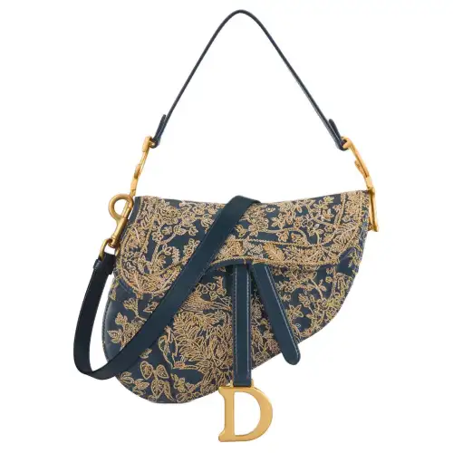 DIOR Saddle Calfskin Saddle Bag, Portable Crossbody Bag, Shoulder Bag Women's Marine Blue