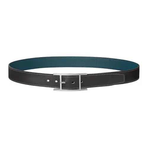 HERMES Double Sided Design, Pin Buckle Calfskin Leather Belts Men's Black/Green Width 3.2CM