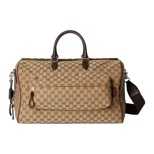 GUCCI Canvas Shoulder Bag, Crossbody Bag, Handbag Medium Men's Beige & Ebony
