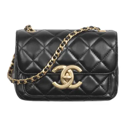 CHANEL Sheepskin Material Gold Metal Crossbody Bag, Shoulder Bag Mini Women's Black