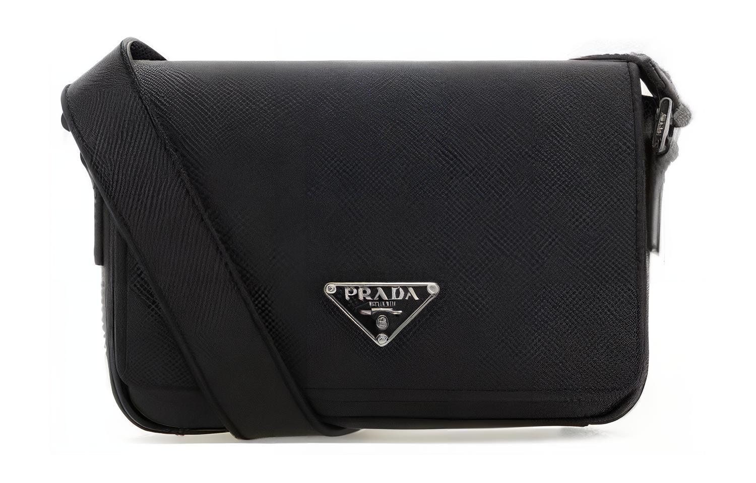 PRADA Saffiano Leather Messenger Bag, Shoulder Bag Men's Black