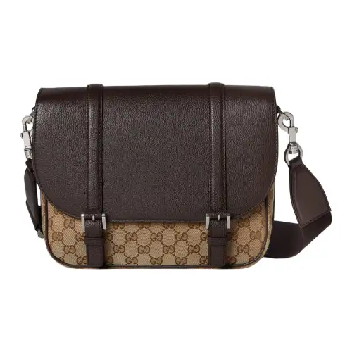GUCCI Original Canvas Shoulder Bag, Crossbody Bag Medium Men's Beige & Ebony