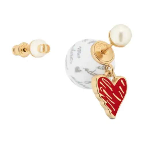 DIOR Resin Bead, Metal, Cow Leather Earrings Women's White