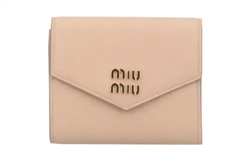 MIU MIU Leather Wallet Women's Sand Beige Yellow Color