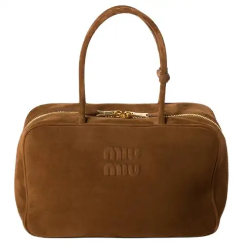 MIU MIU Beau Suede Leather Bowling Bag, Shoulder Bag, Handbag Women's Cocoa Brown