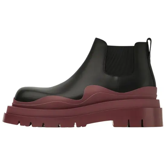Bottega Veneta Leather Tire Chunky Sole Ankle Chelsea Boot Black Brown