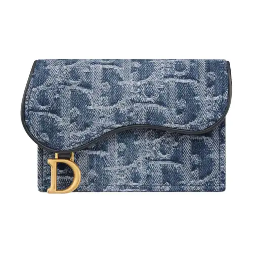 DIOR SaddleOBLIQUE Canvas With Denim Card Holder Women's Blue