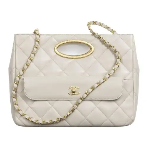 CHANEL Lambskin One Shoulder Handbag Small Women's Light Gray