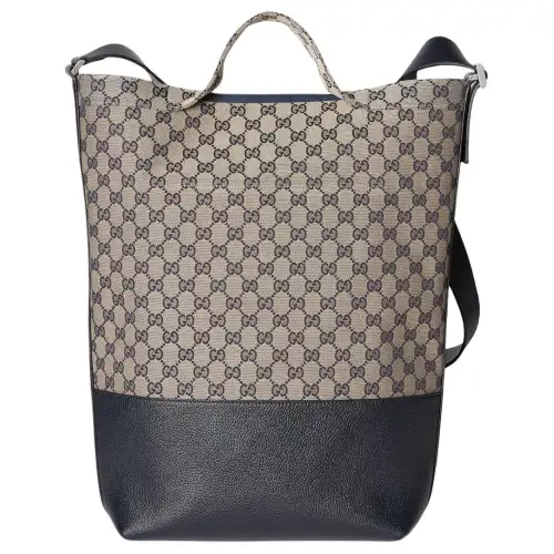 GUCCI Canvas Tote Bag, Shopping Bag, Canvas Bag, One Shoulder Handbag Large Men's Beige & Blue