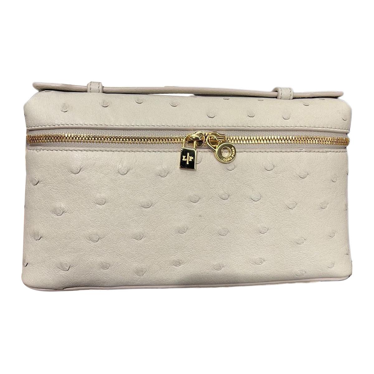 Loro Piana Ostrich Leather One Shoulder Handbag Women's Ecru