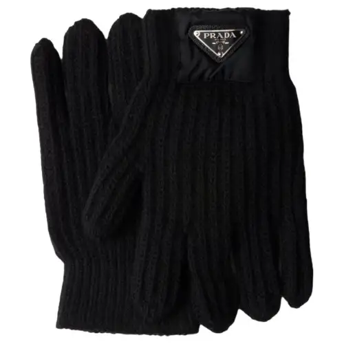 PRADA Triangle Logo Ribbed Gloves