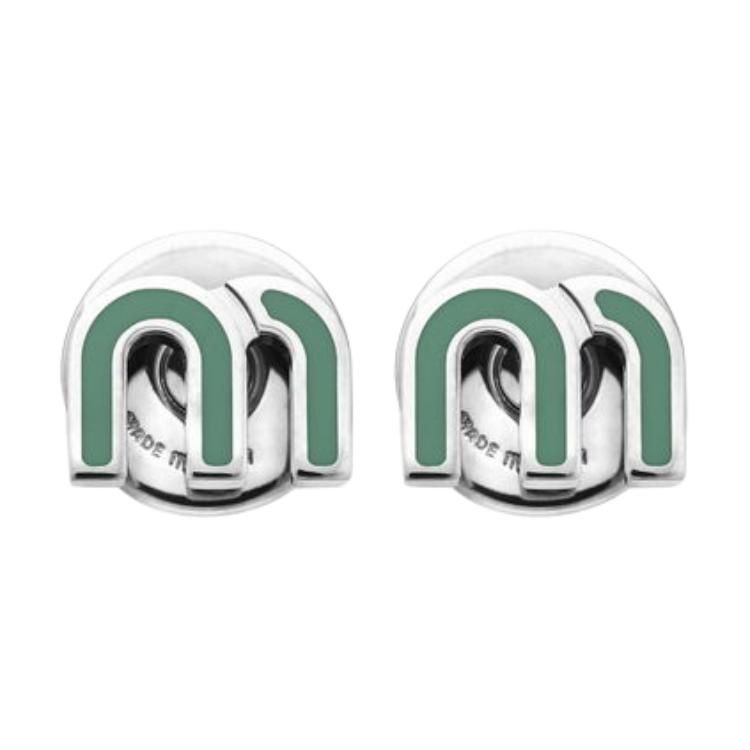 MIU MIU Brand Logo Stud Earrings Women's Green
