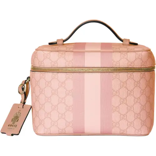 GUCCI Ophidia Canvas With Leather Binding Portable Makeup Travel Storage Bag Medium Size Women's Gray Pink