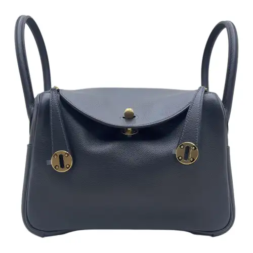 HERMES Lindy Evercolor Calfskin Handbag 26 Women's 3Y Caban Black Cloth/Naval Blue