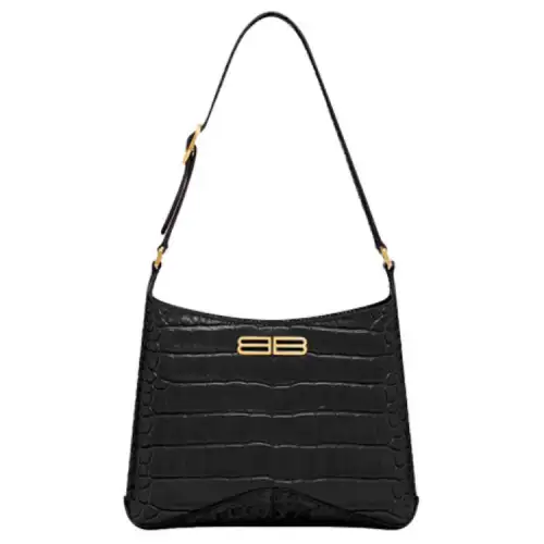 Balenciaga Hobo Shoulder Bag Xx Small Crocodile Embossed Black