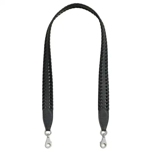 HERMES Silver Tone Buckle Calfskin Bag Straps Women's Black