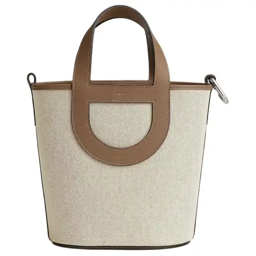 HERMES In The Loop Canvas With Swift Calfskin Basket Bag Pig Nose Bucket Bag Handbag Women's Brown & Beige