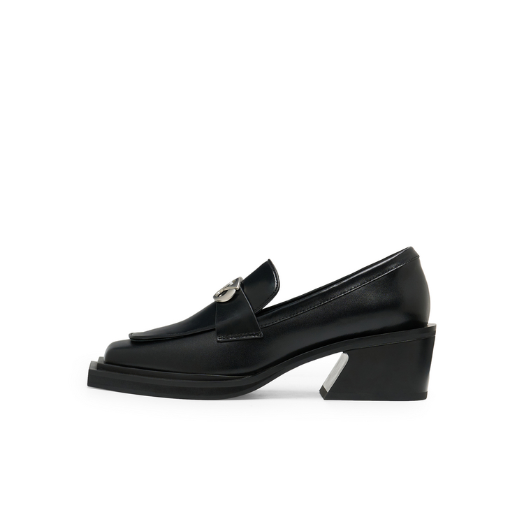 Lost in echo Fashionable, comfortable, versatile and trendy commuting square root thick-soled heightening leather shoes Loaf singles for women, black