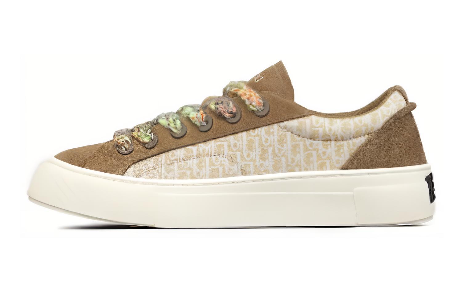 DIOR Dior B33 thick-soled shoes, round toe lace-up flat heels, low-cut sneakers, men's green