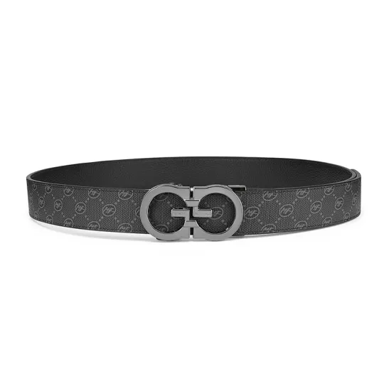FAIRWHALE PVC Polyvinyl Chloride Leather Belts Men's Black Gift Box Set, Width 3.5cm