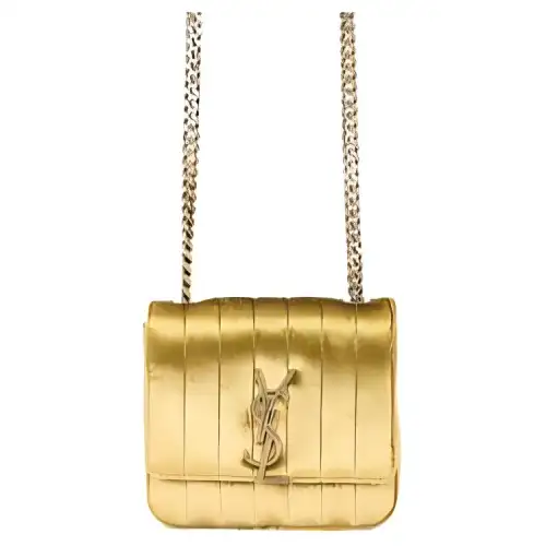 SAINT LAURENT Vicky Viscose Blend With Silk Shoulder Bag, Crossbody Bag Small Women's Gold