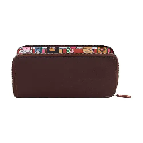 HERMES Silk'In Evercolor Calfskin Wallet Women's Mocha & Chili Powder & Rose Soda