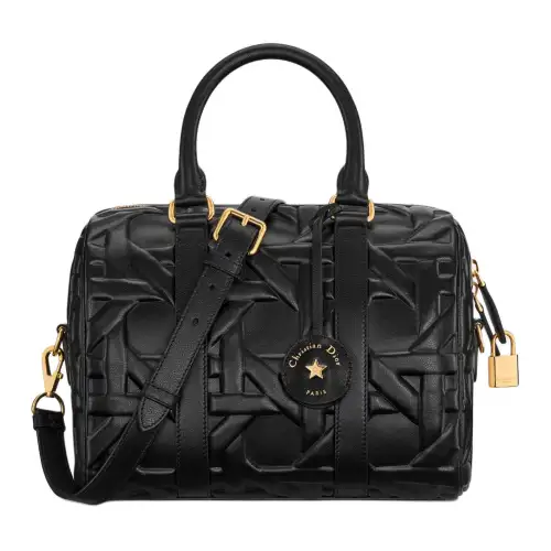DIOR Plaid Calfskin Shoulder Bag, Crossbody Bag, Handbag Women's Black