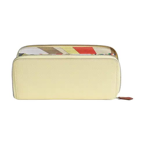 HERMES Silk'In Epsom Calfskin Wallet Women's Yellow & Beige & Dark Umber