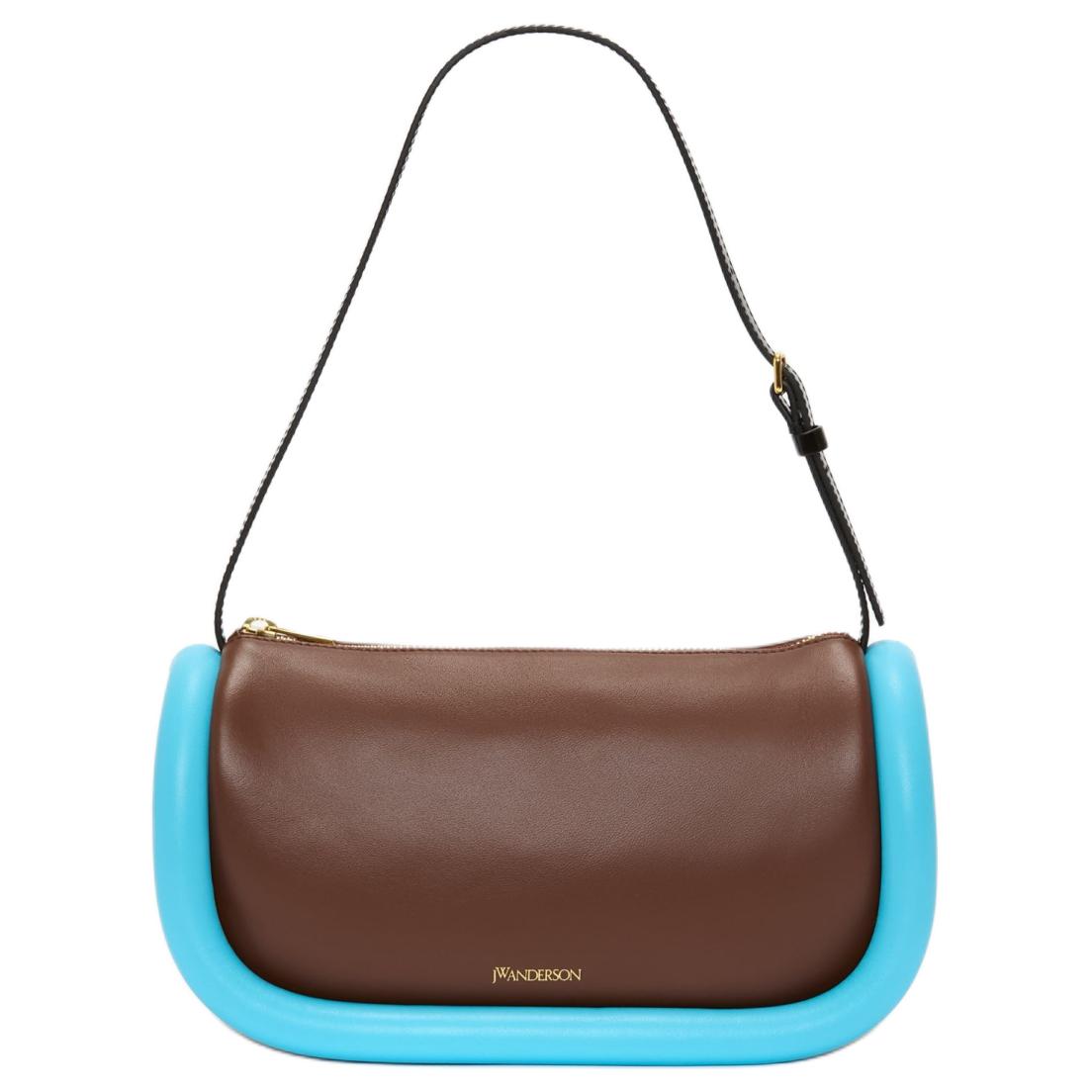 JW Anderson BUMPER15 Gold Logo Full Grain Lambskin Hand Shoulder Bag Women's Brown and Turquoise