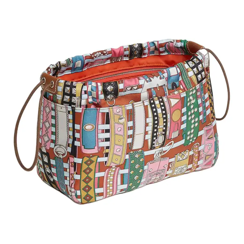 HERMES Silk, Bareina Calfskin Bag Insert Handbag Women's Chili Powder & Rose & Multicolor