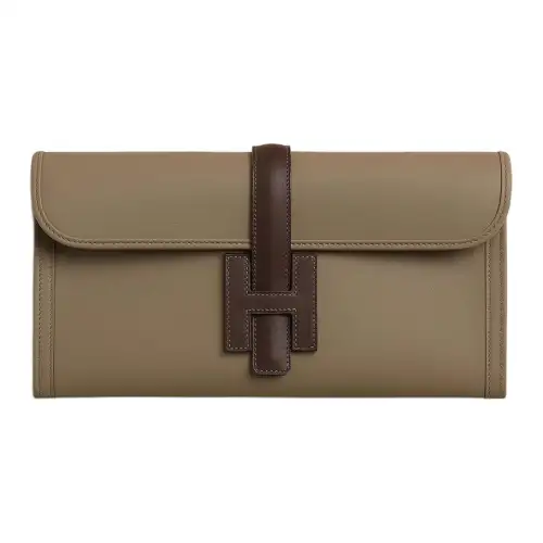 HERMES Jige Elan Swift Leather Clutch Women's Mocha & Umber