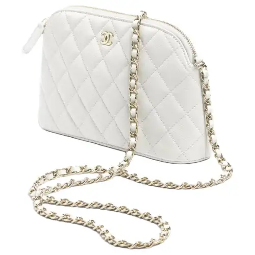 CHANEL Logo Calfskin Leather Shoulder Crossbody Bag Women's White