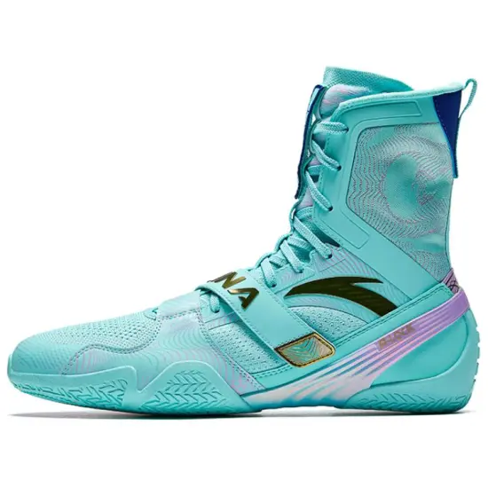 ANTA Training Shoes Men High-Top Clearwater Blue/Sky Blue/Flip Cream Pink/Metal Gold