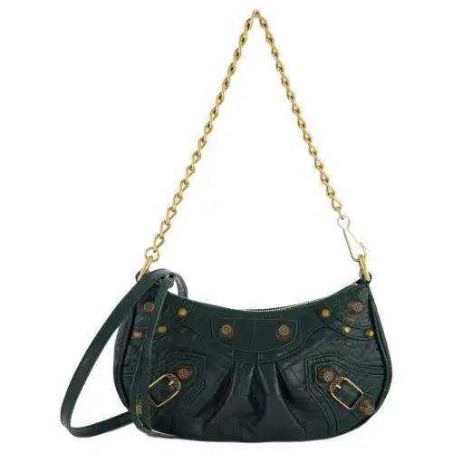 Balenciaga Chain Crocodile Embossed Calfskin Handbag, Crossbody Bag Women's Green