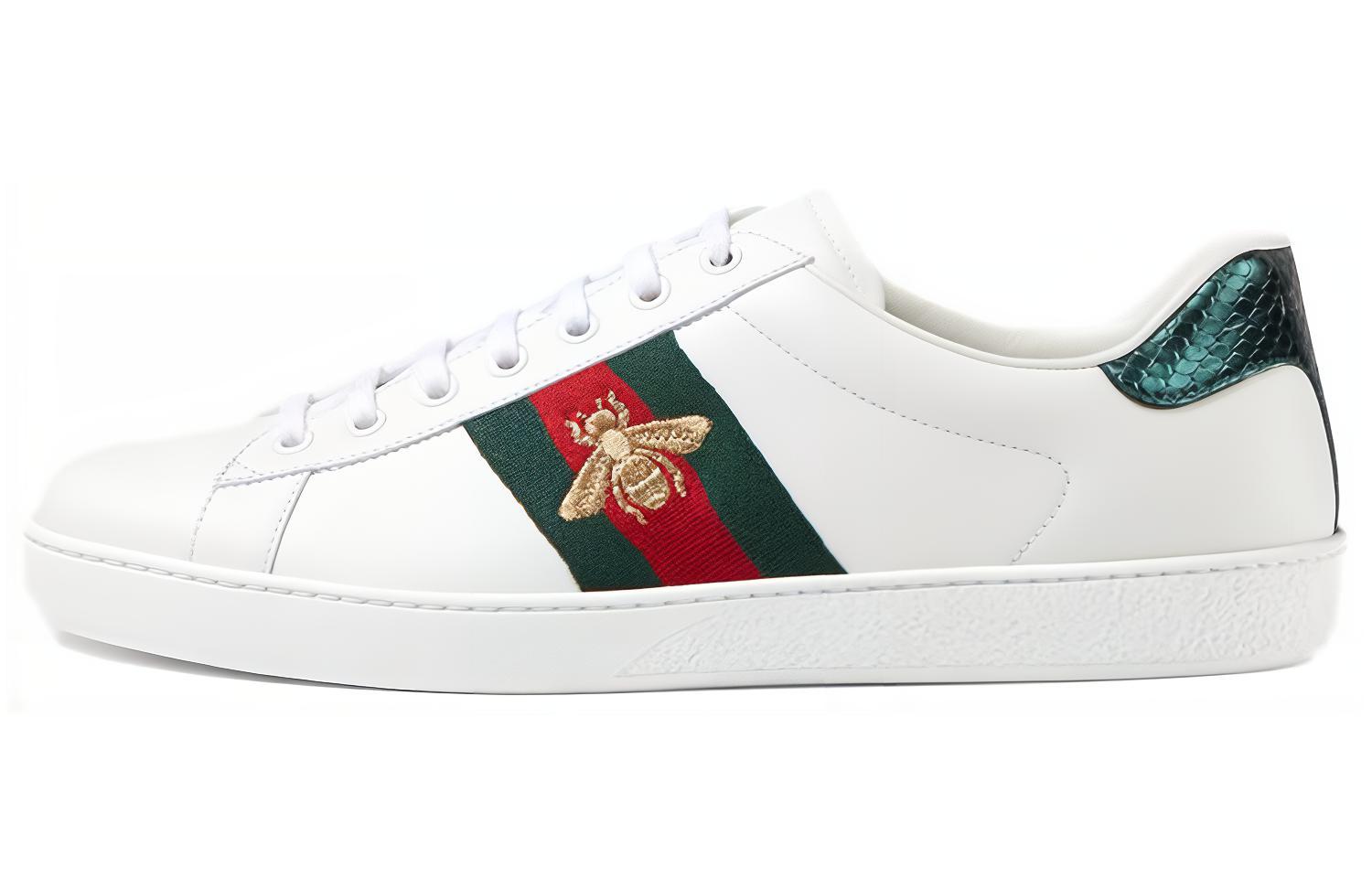 GUCCI Gucci Ace кожаный 520 Выбор популярный панель обувь мужской стиль белый зеленый