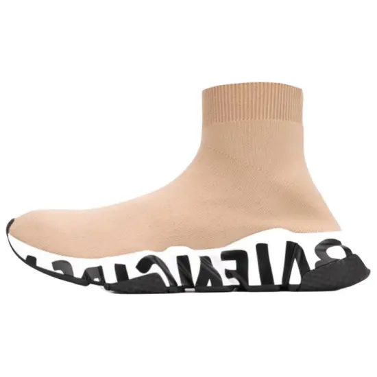Balenciaga Speed Graffiti Sneakers 'Beige Knit With White And Black Graffiti Sole Unit'