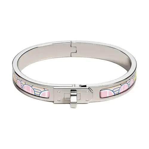 HERMES Patterned Print Palladium Plated Bangles Women's Multicolor Paper Shreds