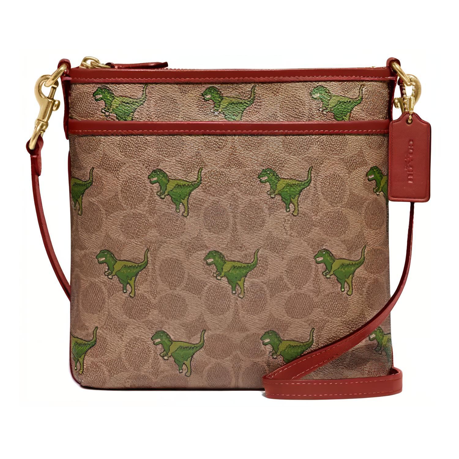 COACH Kitt Coated Canvas With Refined Calfskin Crossbody Bags Small Women's Khaki & Rusty