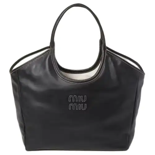 MIU MIU Leather Tote Bag, Shopping Bag, Handbag Women's Black