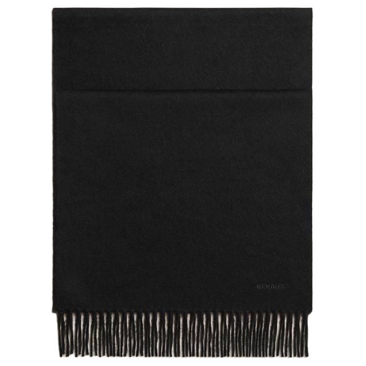 HERMES Brand Logo Unie Brodee Cashmere Knit Scarves Unisex Black