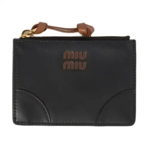 MIU MIU Leather Card Holder Women's Black & Brown