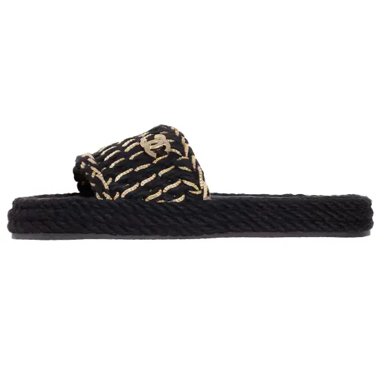 CHANEL Slide Slippers Women's Black Gold