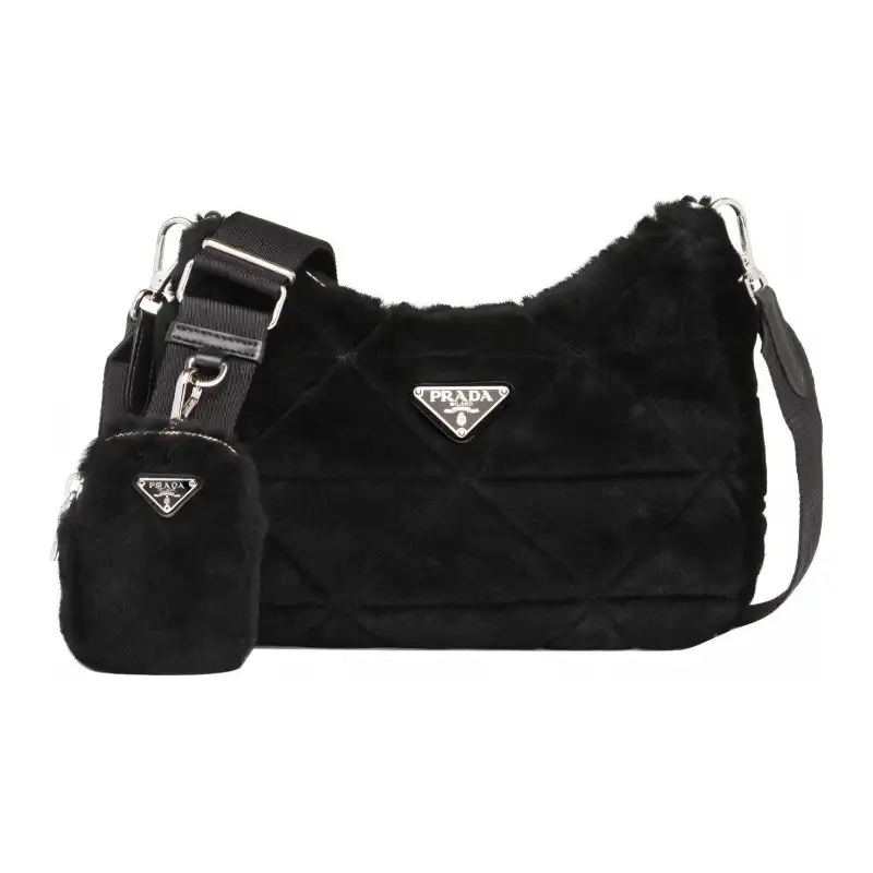 PRADA Sheepskin Crossbody Bag, Shoulder Bag Women's Black