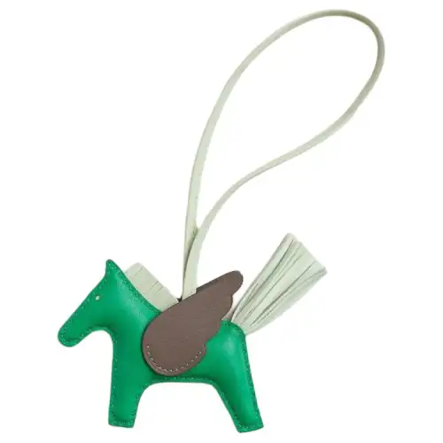 HERMES Brand Logo Rodeo Pegase Leather Charms Women's Green