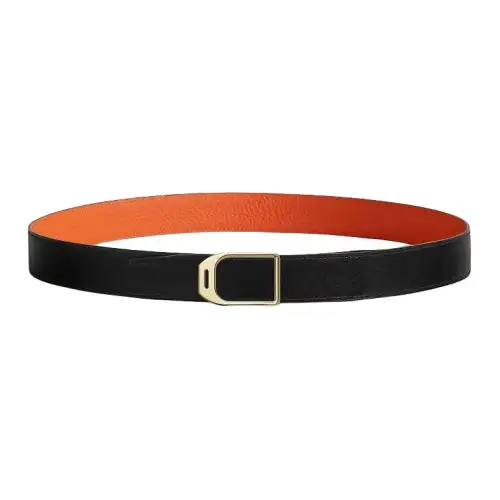 HERMES Double Sided Brass Leather Calfskin Leather Belts Men's Width 3.2cm