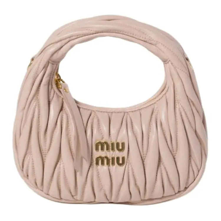 MIU MIU Wander Soft Sheep Leather Hobo Bag, Shoulder Bag, Crossbody Bag, Handbag Mini Women's Light Pink