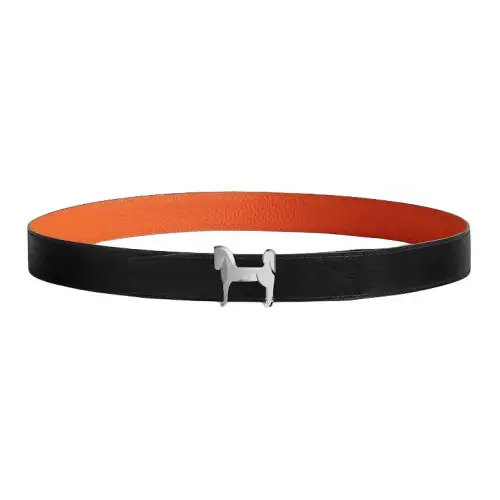 HERMES Panache Metal Leather Stainless Steel Leather Belts Men's Width 3.2cm