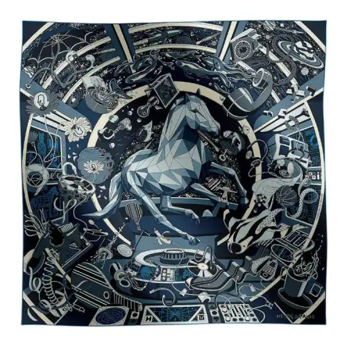 HERMES Faubourg Of Dreams Knit Scarves Men's Blue