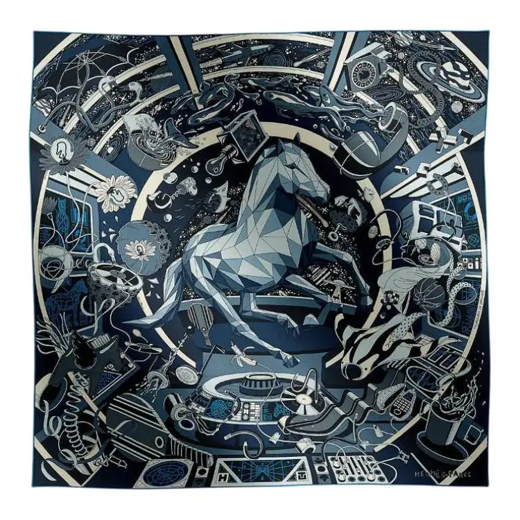 HERMES Faubourg Of Dreams Knit Scarves Men's Blue