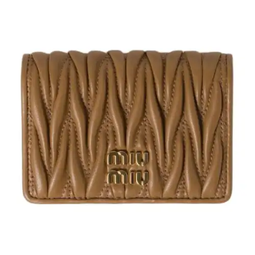 MIU MIU Quilting Nappa Leather Card Holder Women's Caramel Brown